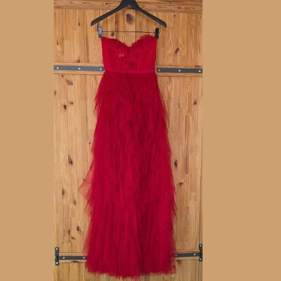 NWT FOR LOVE & LEMONS BUSTIER RED TULLE & LACE STRAPLESS GOWN DRESS SIZE XS - Picture 4 of 11